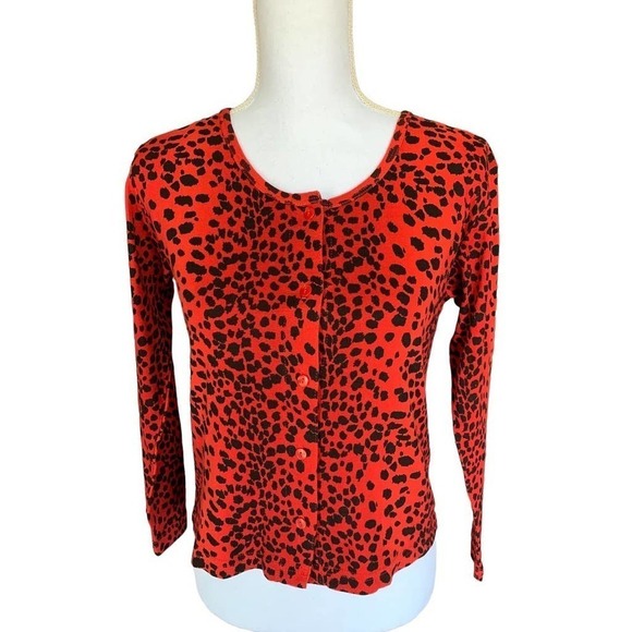 Victoria's Secret Women's Cardigan Top Sz XS Leopard Print Red Black Lightweight - Picture 6 of 8